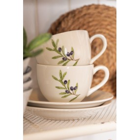 2OLGKS Cup and Saucer 200 ml Beige Blue Ceramic Olive Branch Round Tableware