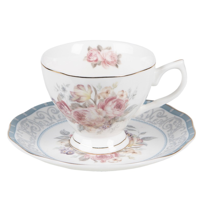 PECKS-1 Cup and Saucer 220 ml White Porcelain Flowers Tableware