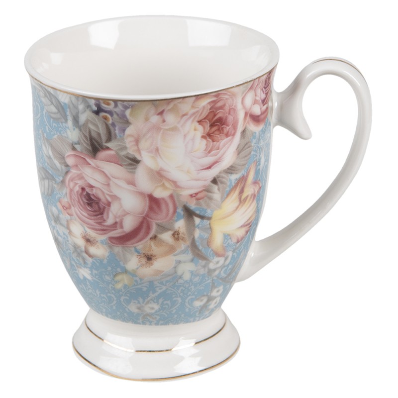 PECMU Mug 300 ml Bleu Blanc Porcelaine Fleurs Tasse à thé