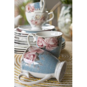 2PECMU Mug 300 ml Bleu Blanc Porcelaine Fleurs Tasse à thé