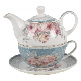 2PECTEFO Tea for One 400 ml Blue White Porcelain Flowers Tea Set