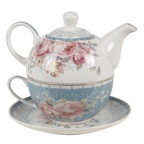 2PECTEFO Tea for One 400 ml Blau Weiß Porzellan Blumen Teekanne-Set
