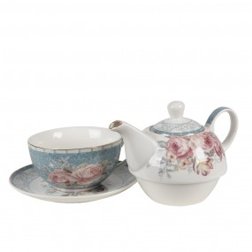 2PECTEFO Tea for One 400 ml Blue White Porcelain Flowers Tea Set