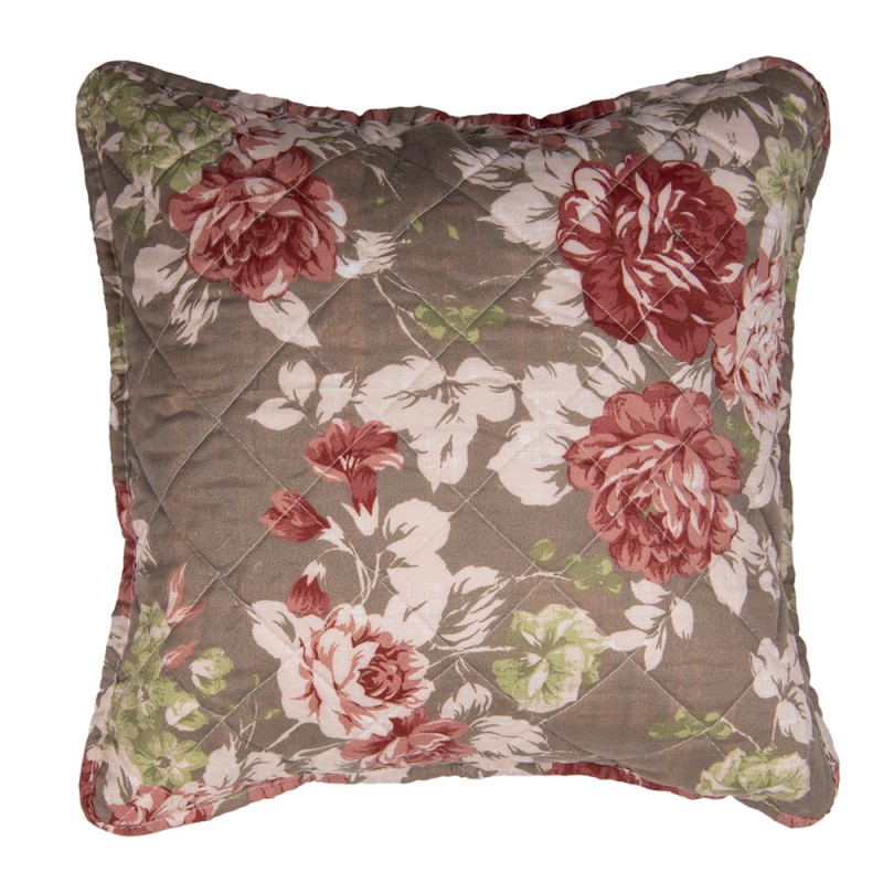 Q193.020 Cushion Cover 40x40 cm Brown Polyester Flowers Square Pillow Cover