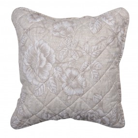 2Q195.020 Cushion Cover 40*40 cm Beige, White Polyester Flowers Square Throw Pillow Cover