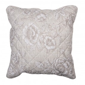 2Q195.030 Cushion Cover 50x50 cm Beige White Polyester Flowers Square Pillow Cover