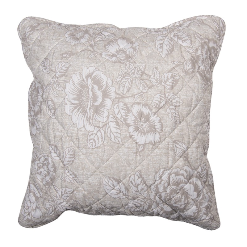 Q195.030 Cushion Cover 50*50 cm Beige White Polyester Flowers Square