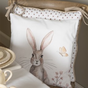 2REB21 Cushion Cover 40x40 cm White Brown Cotton Rabbit Square Pillow Cover