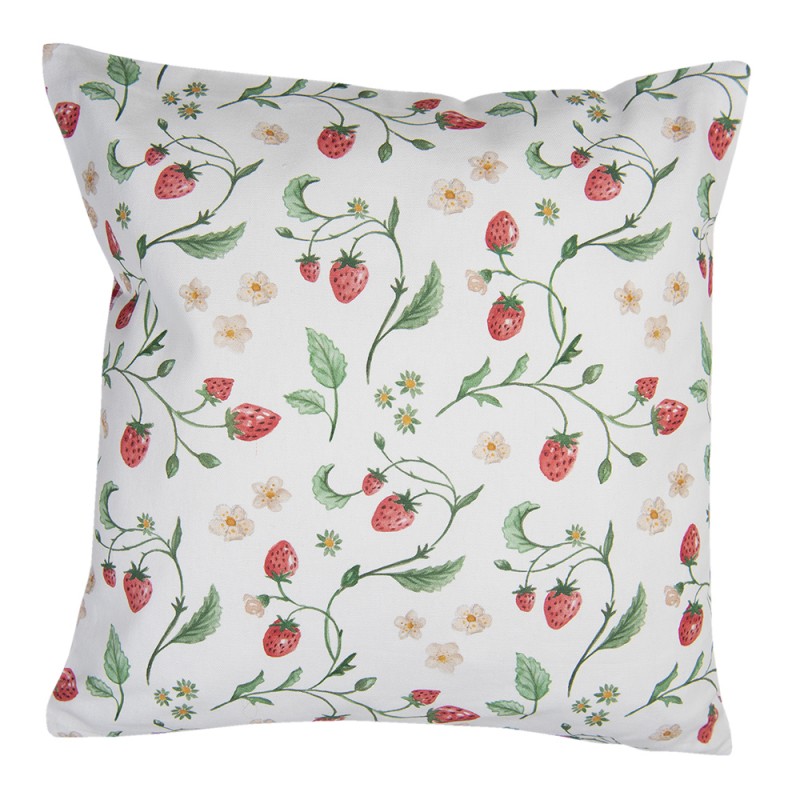 WIS21 Cushion Cover 40x40 cm White Red Cotton Strawberries Square Pillow Cover