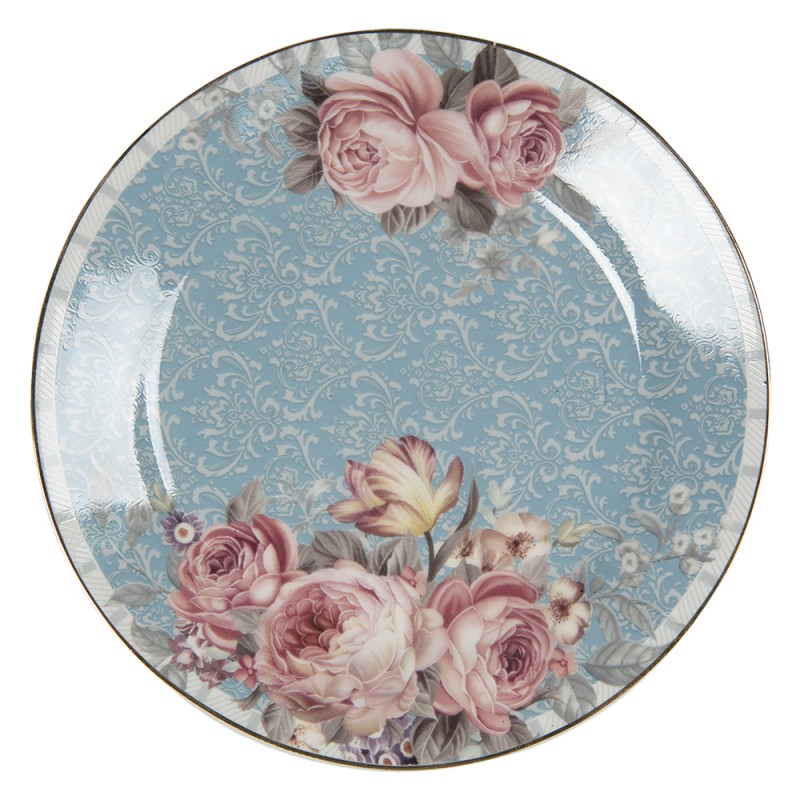 PECTP Breakfast Plate Ø 18 cm Blue Pink Porcelain Flowers Plate