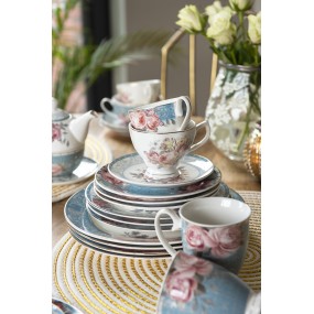2PECTP Breakfast Plate Ø 18 cm Blue Pink Porcelain Flowers Plate