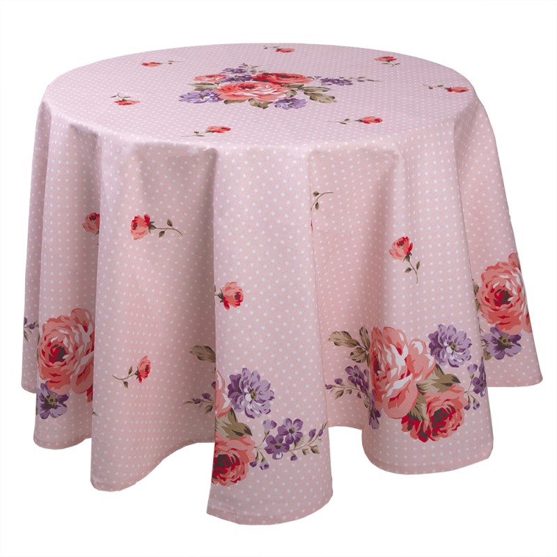 DTR07 Tablecloth Ø 170 cm Pink Purple Cotton Roses Round Tablecloth