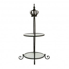 25Y0748 2-Tiered Stand 69 cm Black Metal Glass Crown Round Cake Stand