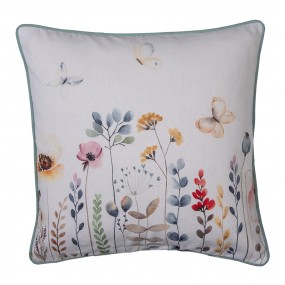 2FOB21 Cushion Cover 40x40 cm White Green Cotton Flowers Square Pillow Cover