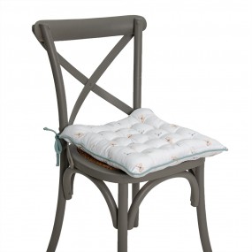 2FOB29 Chair Cushion Foam 40x40 cm White Green Cotton Flowers Square Seat Cushion