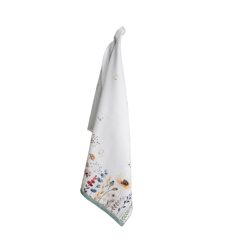 FOB42 Tea Towel  50x70 cm White Green Cotton Flowers Rectangle Kitchen Towel