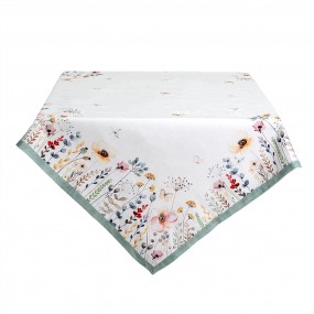 2FOB01 Tablecloth 100x100 cm White Green Cotton Flowers Square Table cloth