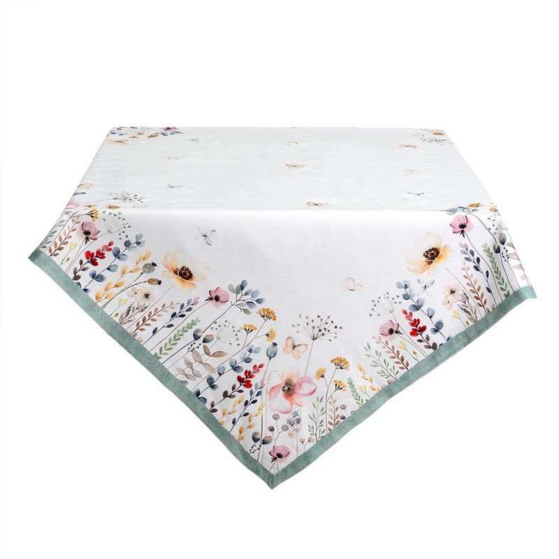 FOB01 Tablecloth 100x100 cm White Green Cotton Flowers Square Table cloth