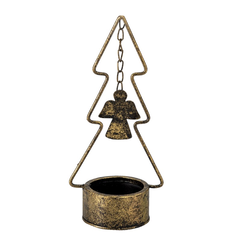 6Y4512 Candle holder Christmas Tree 10x8x24 cm Copper colored Metal Angel Candle Holder