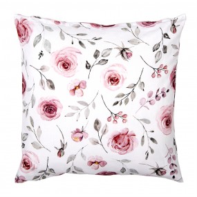 2RUR21 Cushion Cover 40x40 cm White Pink Cotton Roses Square Pillow Cover
