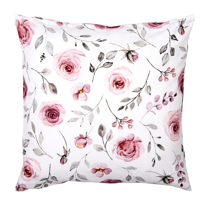 RUR21 Cushion Cover 40x40 cm White Pink Cotton Roses Square Pillow Cover