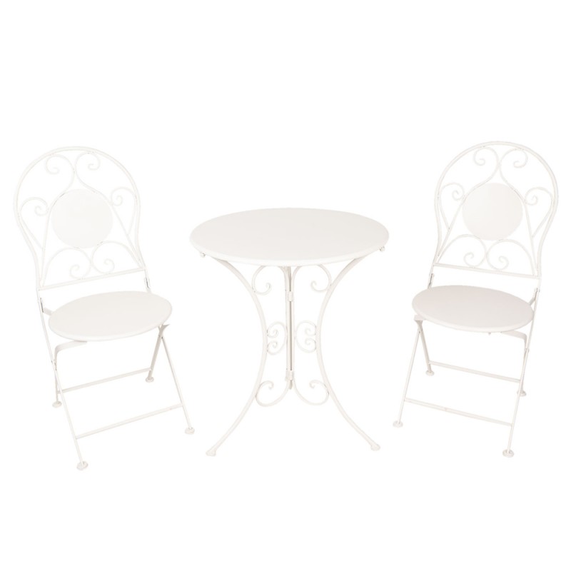 5Y0633 Bistro Set Bistro Table Bistro Chair Set of 3 Ø 60x70 White Iron Balcony Set
