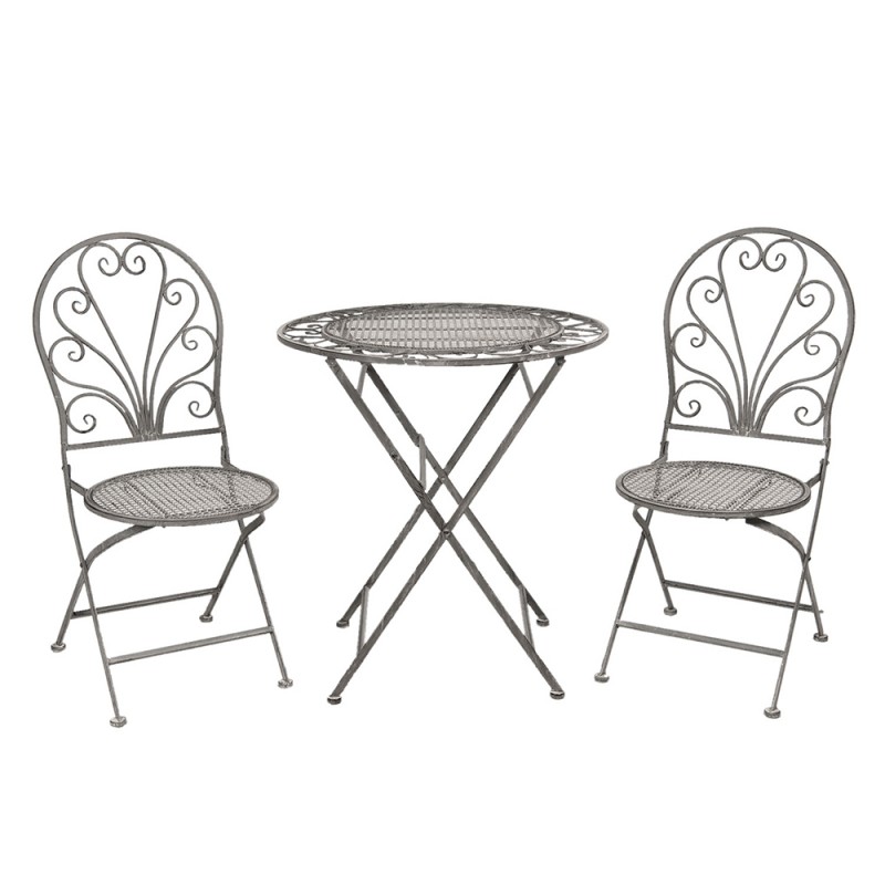 5Y0693 Bistro Set Bistro Table Bistro Chair Set of 3 Ø 70x76 cm Grey Iron Balcony Set