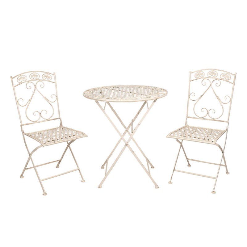 5Y0696 Bistro Set Bistro Table Bistro Chair Set of 3 Ø 70x76 cm White Iron Balcony Set