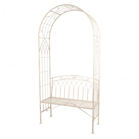 5Y0697 Arco da giardino con panca 103x48x211 cm Bianco Ferro Rettangolo  Rete per piante rampicanti