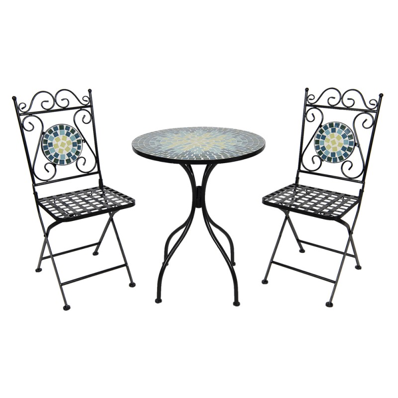 5Y0768 Bistro Set Bistro Table Bistro Chair Set of 3 Ø 60x72 cm Black Green Iron Round Balcony Set