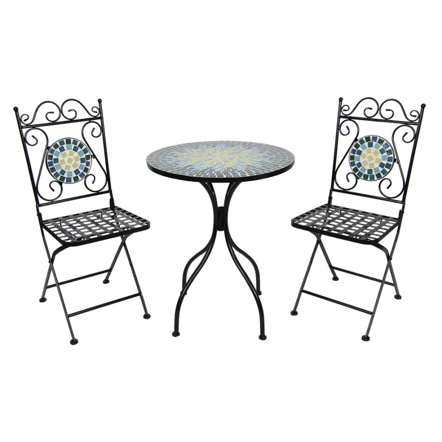 5Y0768 Bistro Set Bistro Table Bistro Chair Set of 3 Ø 60x72 cm Black Green  Iron Round Balcony Set