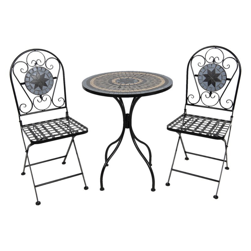 5Y0769 Bistro Set Bistro Table Bistro Chair Set of 3 Ø 60x72 cm Black Grey Iron Round Balcony Set