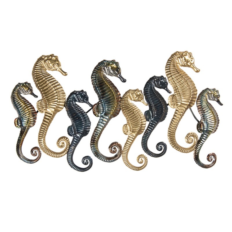 5Y0785 Wall Decoration 105x5x59 cm Gold colored Metal Seahorse Rectangle Wall Decor