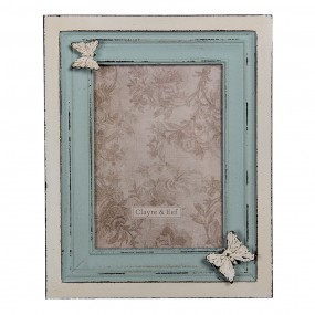 22F0884 Photo Frame 13x18 cm Blue Beige MDF Butterfly Picture Frame