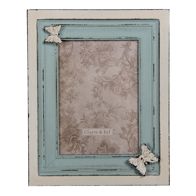 2F0884 Photo Frame 13x18 cm Blue Beige MDF Butterfly Picture Frame