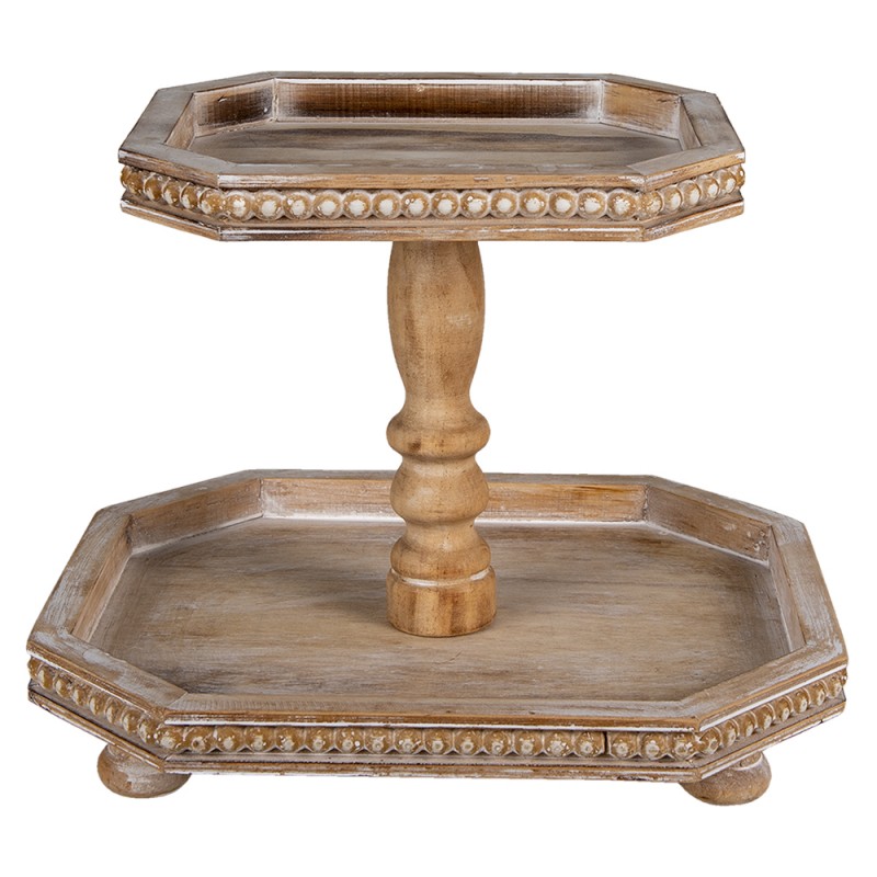6H2083 2-Tiered Stand 38x33x31 cm Brown Wood Serving Platter