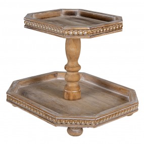 26H2083 2-Tiered Stand 38x33x31 cm Brown Wood Serving Platter