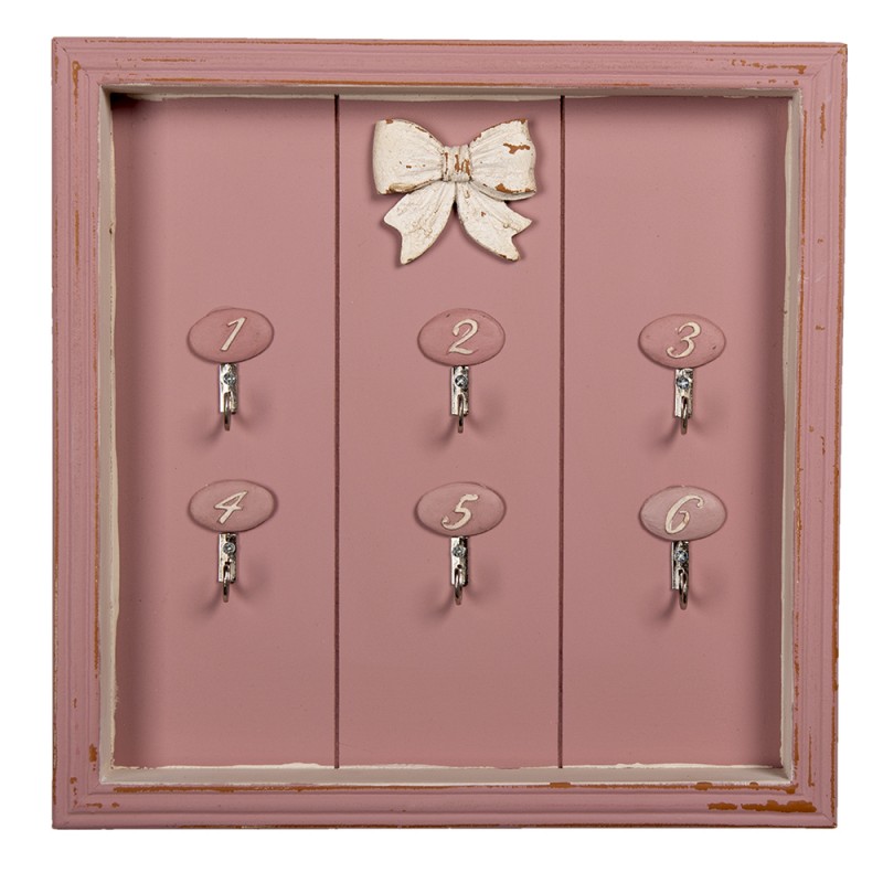 6H2126 Key Cabinet 30x4x30 cm Pink MDF Metal Key Holder