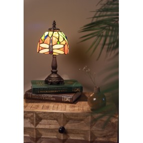25LL-6124 Lampe de table Tiffany Ø 15x30 cm Vert Plastique Verre Libellule Lampe de bureau Tiffany