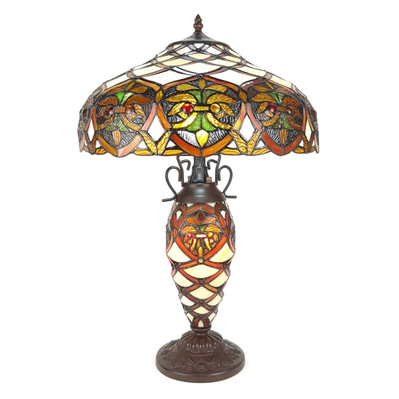 5LL-6134 Lampada da tavolo Tiffany Ø 40x61 cm  Beige Marrone  Plastica Vetro Lampada da scrivania Tiffany