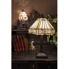 25LL-6138 Lampada da tavolo Tiffany Ø 13x 29 cm  Bianco Marrone  Plastica Vetro Lampada da scrivania Tiffany