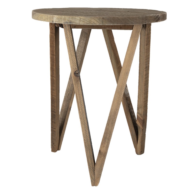 6H2101 Plant Table Ø 30x36 cm Brown Wood Round Plant Stand
