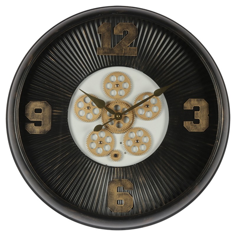 5KL0205 Wall Clock Ø 60 cm Black Iron Glass Round Hanging Clock