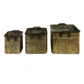 26Y4709 Decorative Zinc Tub Set of 3 42x38x28 cm Grey Iron Rectangle Decorative Bucket