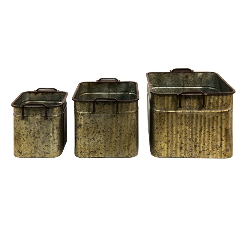 6Y4709 Decorative Zinc Tub Set of 3 42x38x28 cm Grey Iron Rectangle Decorative Bucket