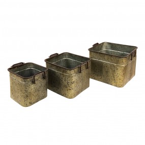 26Y4709 Decorative Zinc Tub Set of 3 42x38x28 cm Grey Iron Rectangle Decorative Bucket