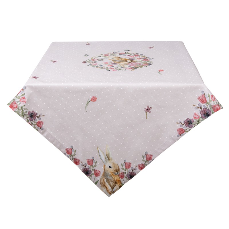 HBU01 Tablecloth 100x100 cm Beige Pink Cotton Rabbit Flowers Square Table cloth