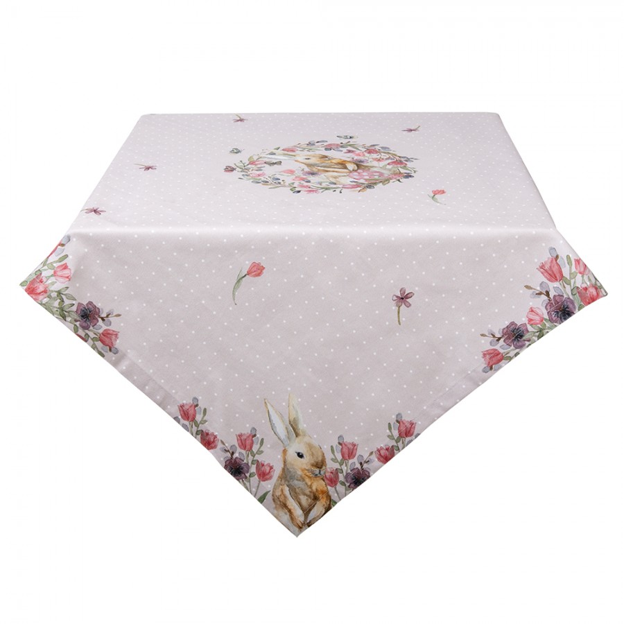 HBU01 Tablecloth 100x100 cm Beige Pink Cotton Rabbit Flowers Square ...