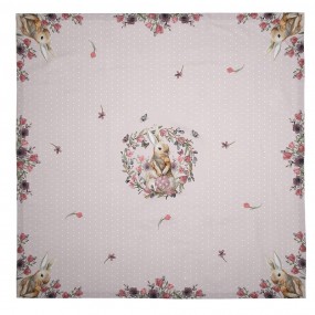 2HBU01 Tablecloth 100x100 cm Beige Pink Cotton Rabbit Flowers Square Table cloth