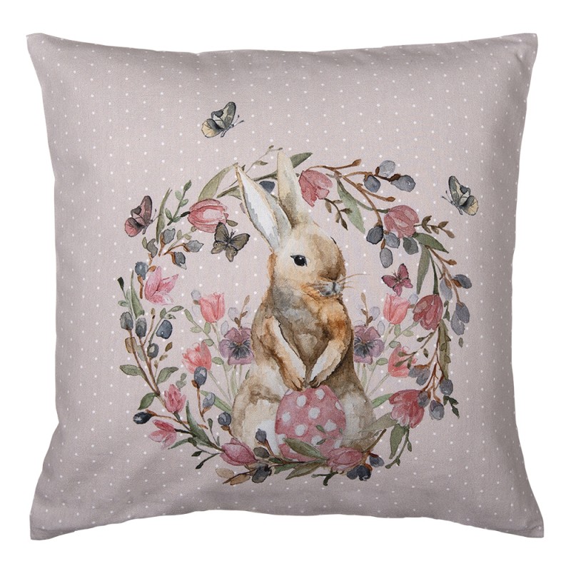 HBU21 Cushion Cover 40x40 cm Beige Pink Cotton Rabbit Flowers Square Pillow Cover